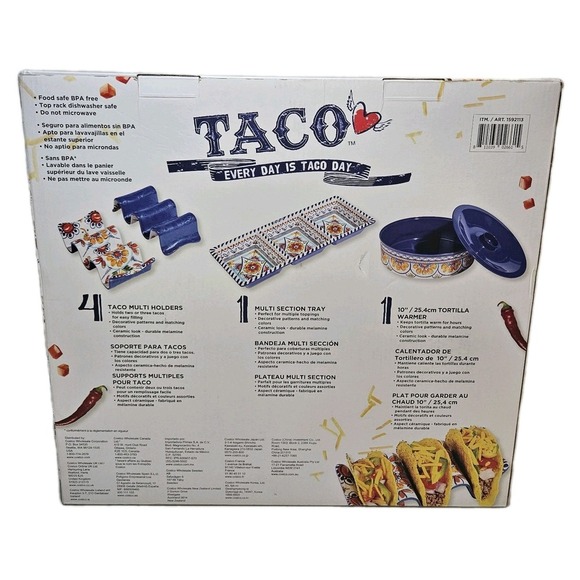 Prepara 6 Piece Taco Preparation Set Taco Holders Tortilla Warmer Sectional Tray - Picture 3 of 3